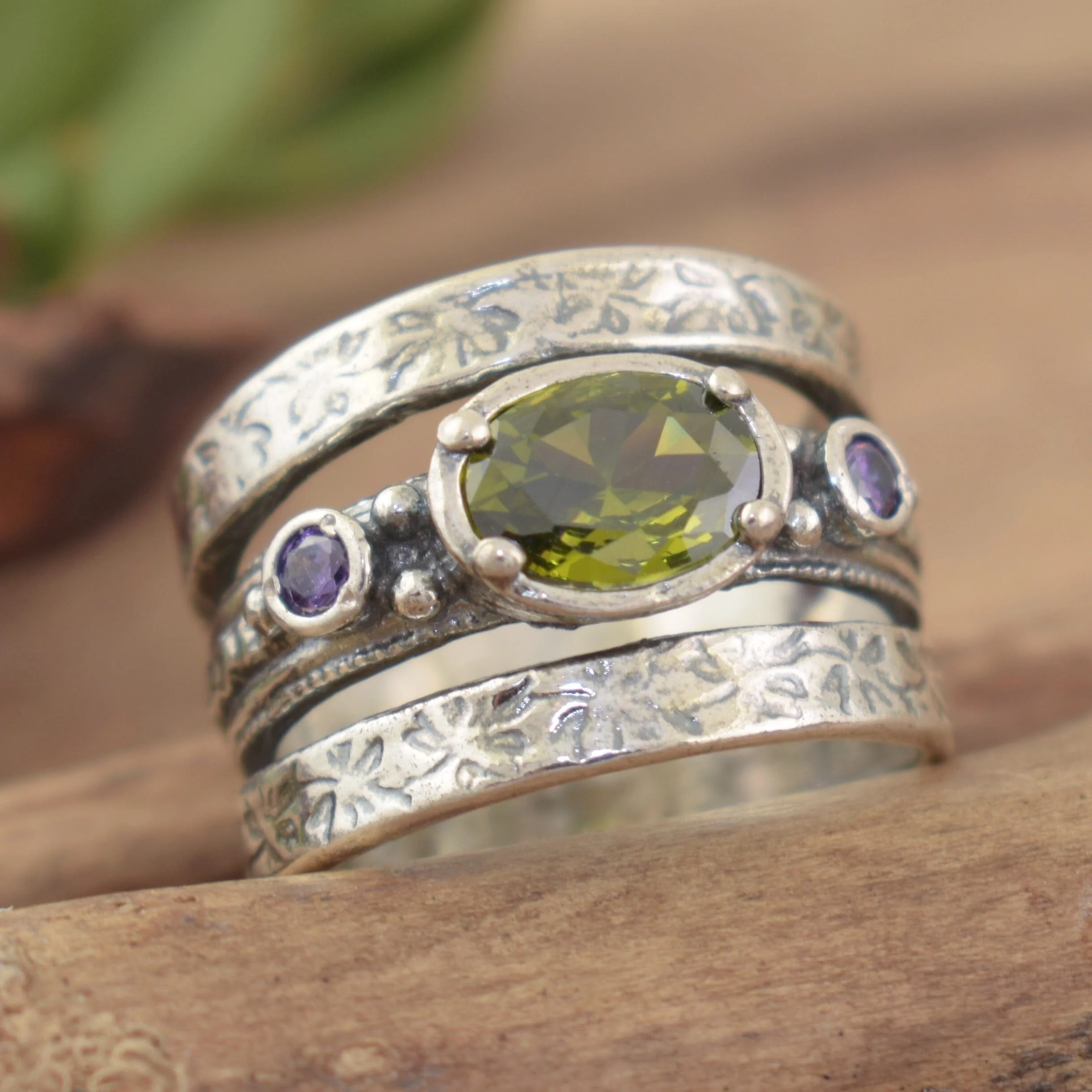 Olive and Orchid Ring